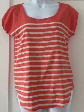 Hardly Worn LC Lauren Conrad Coral Stripe Shirt w triple keyhole back detail XS
